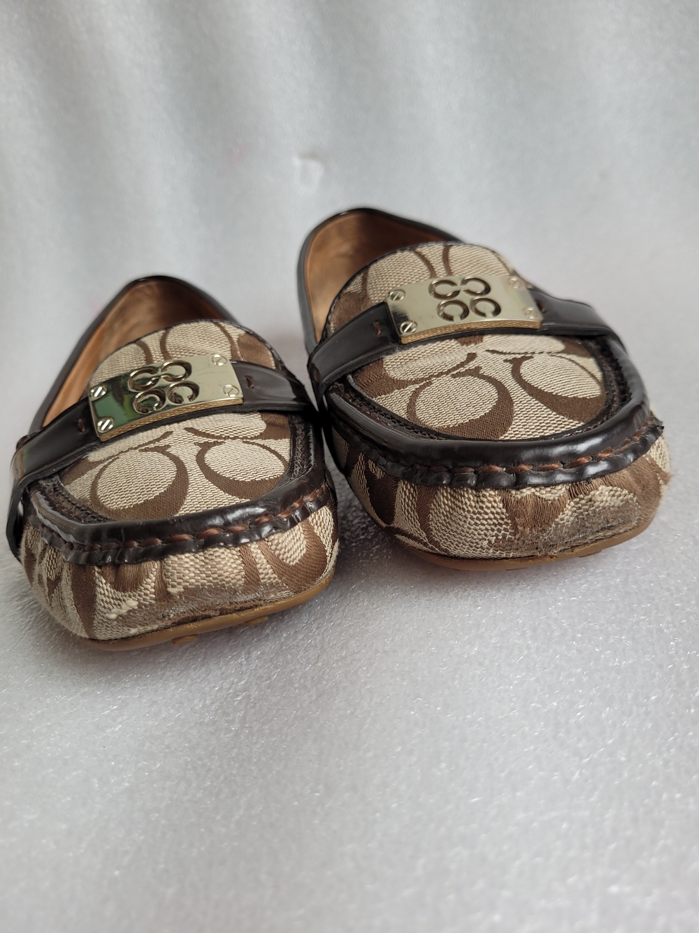Coach Signature Canvas Loafers Brown with Metal Accent Vintage - Picture 11 of 15